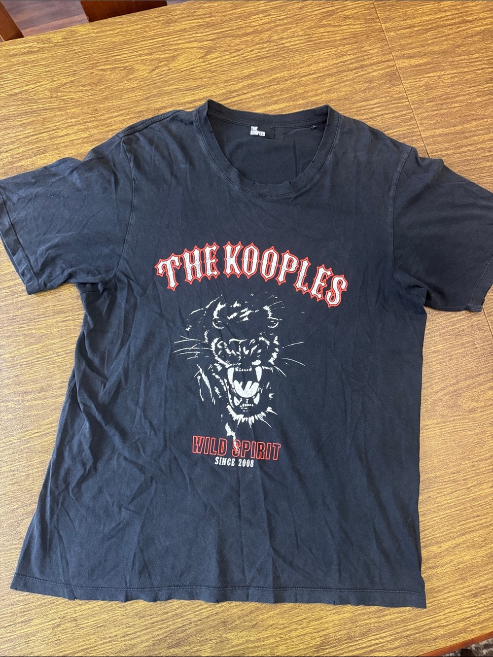 The Kooples Black Tee with Red and White Panther Graphic